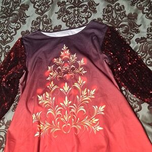 Red‎ and Gold Sequin Sleeve Top